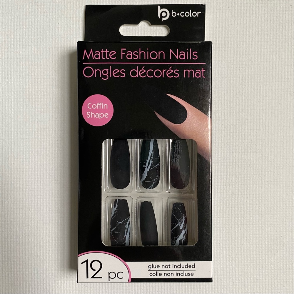 🔥$5/$25🔥XL Fashion Nails - Black Marble Coffin